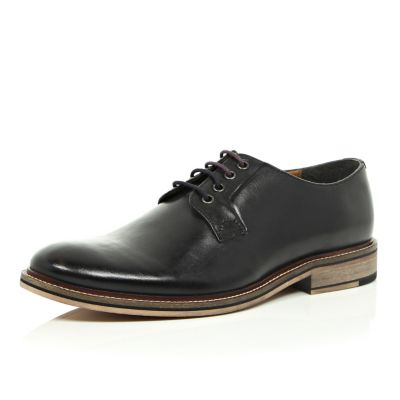 Black leather colour block heel derby shoes